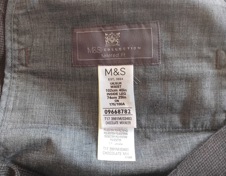 Men's M & S Collection Trousers Waist 40" Inside Leg 29" Chocolate mix