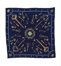CODELLO Blue Keys Silk Scarf 34.5/ 33  EC