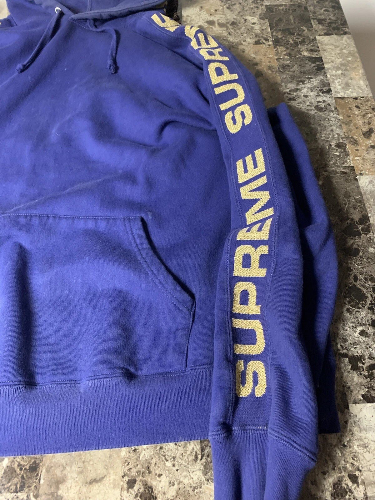 Supreme Felpa con Cappuccio Rib Metallizzato Dark Royal Taglia Large Autentica