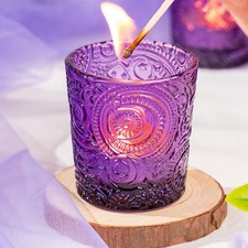 6 Pack Sun Moon Star Embossed Glass Tea Light Candle Holders Votive Candle Holde