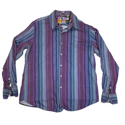 Robert Graham Shirt Men's XL Purple Blue Stripe Long Sleeve Floral Flipcuff