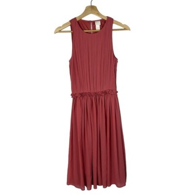 H&M Mauve Pink Pleated Fit & Flare Knee Length Dress 4 | eBay