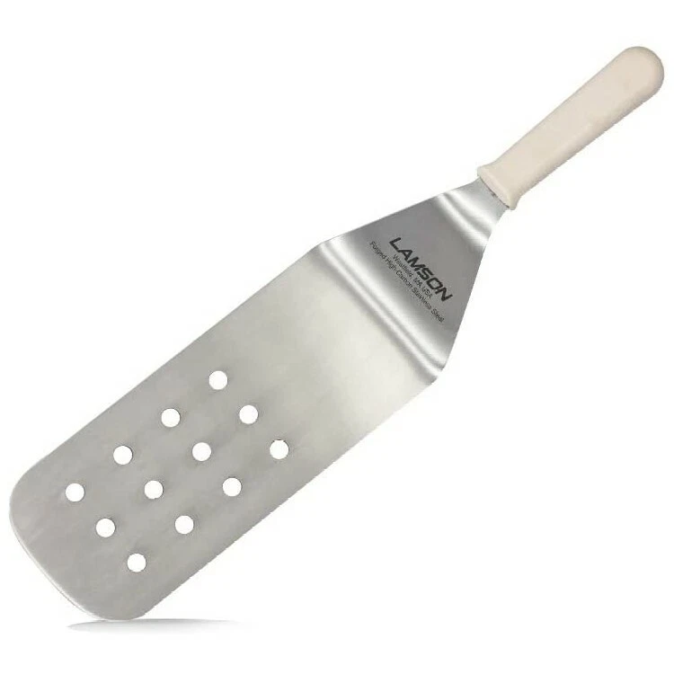 Lamson White 3" x 8" Stainless Steel Perforated Flexible Turner / Spatula - Thumbnail 2