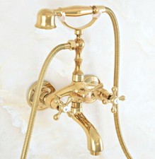 Polished Golden Brass Bathtub Handheld Spray Shower Faucet Set Mixer Tap 2na808