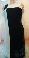 Talbots Irish Linen Sheath Lined Dress Colorblock Cream Black Embroidered 6
