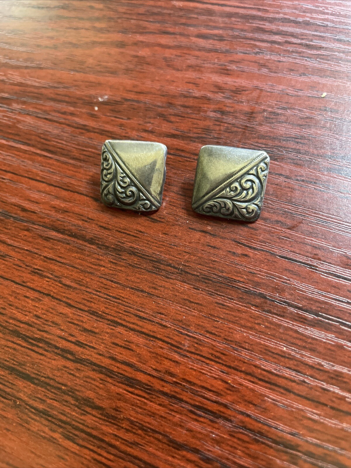 Vintage STERLING Square Scrollwork Stud Earrings - image 1