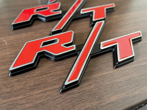 3X OEM For R/T Front Grill Emblems RT Fender Badge Red Black Silver Car Decals - Picture 3 of 3