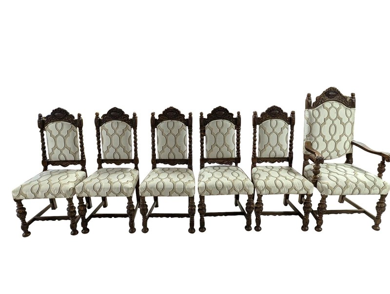 Set of 6 Early 1900’s Renaissance Style Dining Chairs, Oak, PA6645CG