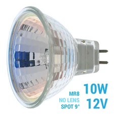 Satco S4646 10W Watt MR8 NSP Narrow Spot Bulb 2-Pin Bi-Pin GU4 12V Volt Dimmable