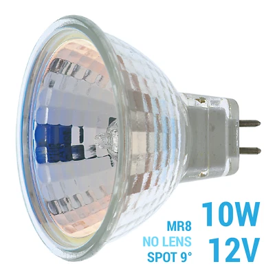 Satco S4646 10W Watt MR8 NSP Narrow Spot Bulb 2-Pin Bi-Pin GU4 12V Volt Dimmable