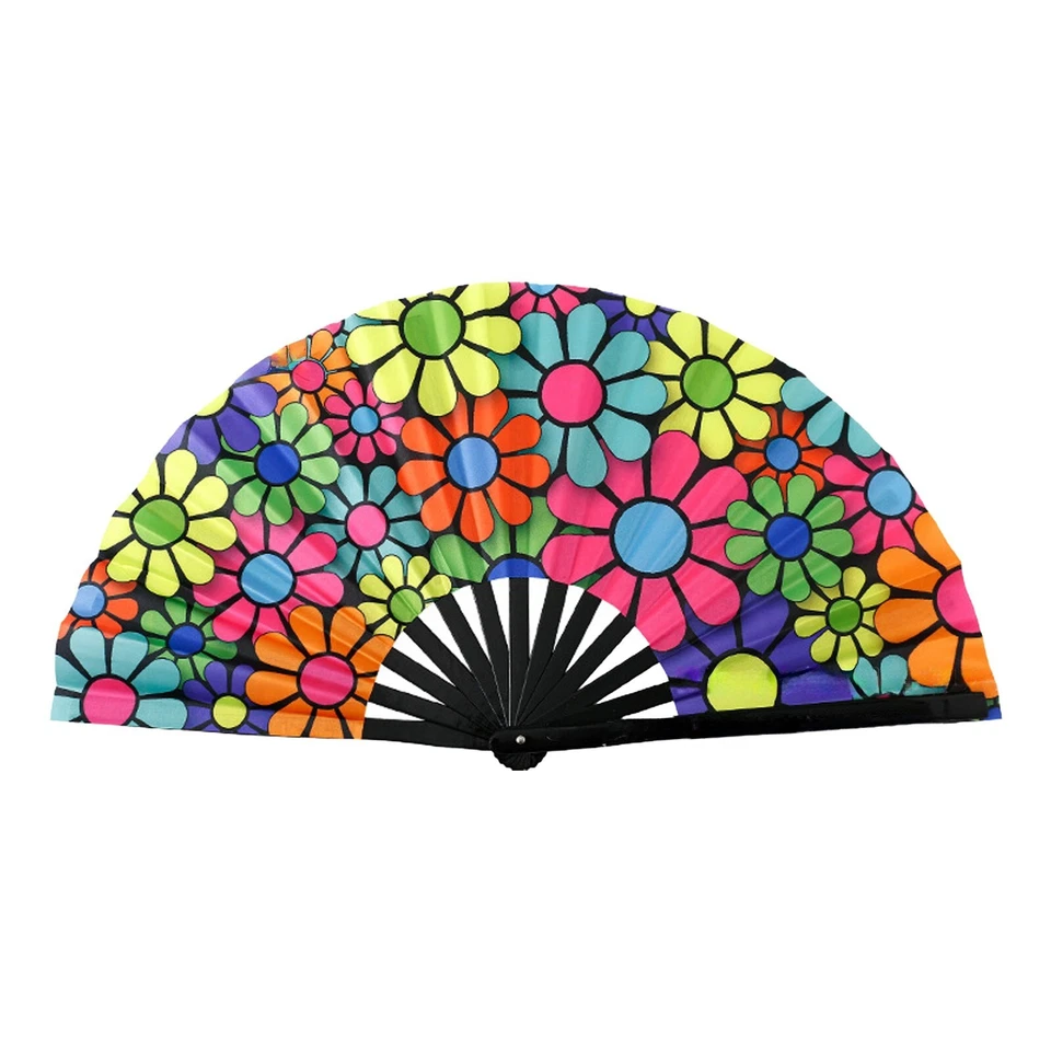 Botas en el suelo abanico de mano hueso negro fluorescente dibujos animados flor serie abanico Foto 2 de 4