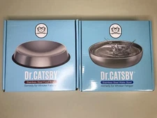 NIB Dr Catsby Cat Food & Water Bowls Stainless Steel Whisker Fatigue Nonslip NEW