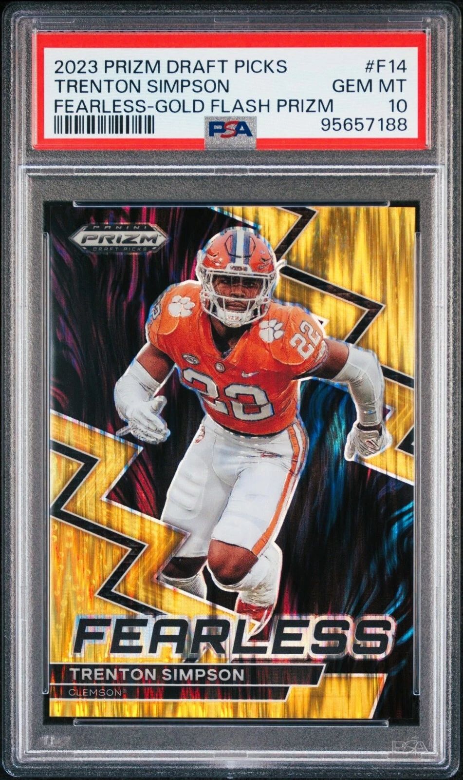 Trenton Simpson Panini Prizm Draft Picks Fearless #F14 Gold Flash