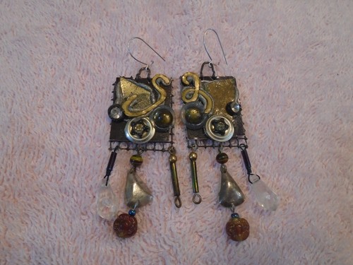 Orecchini VINTAGE fatti a mano perline multicolore gancio argento - Foto 2 di 3