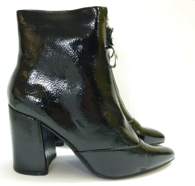 Boohoo Lackstiefel spitz zulaufend Blockabsatz Damen Größe UK 8 EU 41 REF U 297