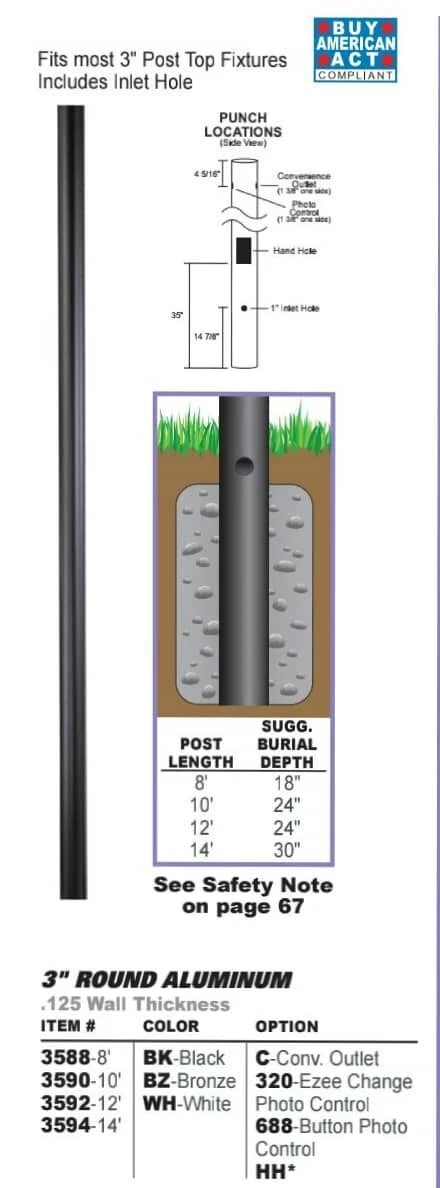 Direct burial clearance lamp post