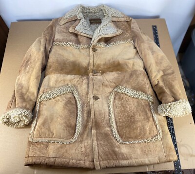 Vtg Rancher Western Suede Jacket Sherpa Cowboy Coat Leather Mens L