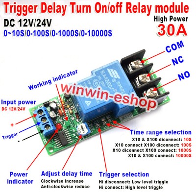 DC 12V 24V 30A Adjustable Trigger Delay Timer Relay Switch Turn ON/OFF Module
