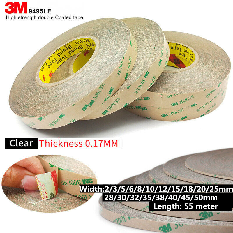 3M 9495LE Double Sided Tape - 0.4 Inch X 50 Ft, 300LSE Strong Clear Adhesive For Phone Repair, LED Strips, Crafts