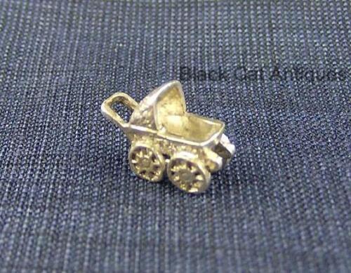 Original Vintage Sterling Silver Miniature Baby Carriage Pram Charm - Picture 1 of 1