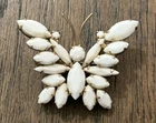 Vintage Unsigned Butterfly Brooch Pin White Milk Glass Rhinestones MCM Jewelry