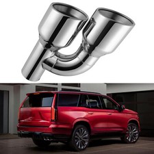 Dual 4" Outlet Quad Stainless Steel Exhaust Tip 2.5" Inlet For Cadillac Escalade