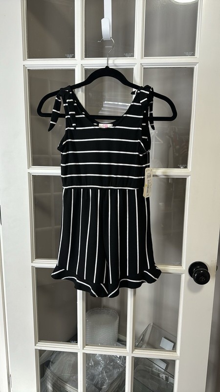 NWT GB girls black and white striped romper size medium