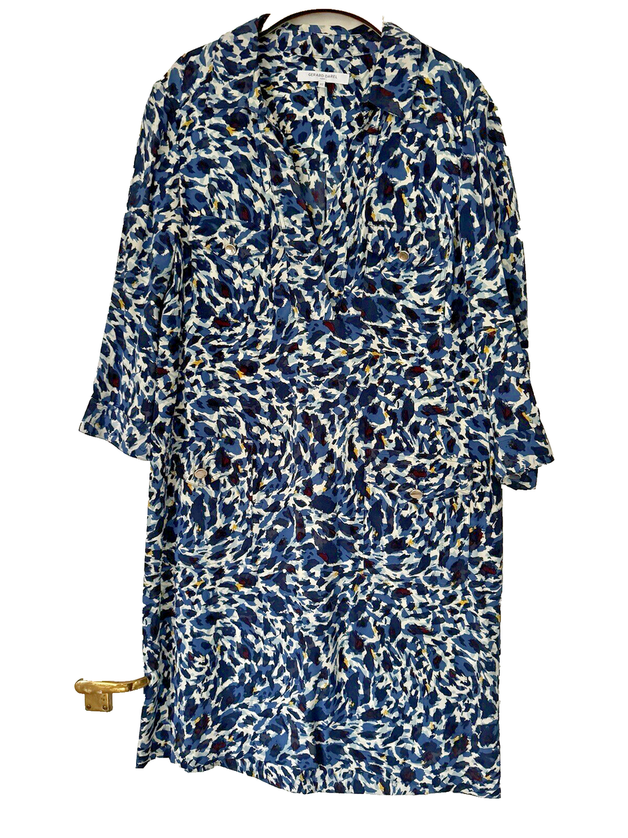 100% Silk lightweight blue leopard print Gerard Darel dress UK 14