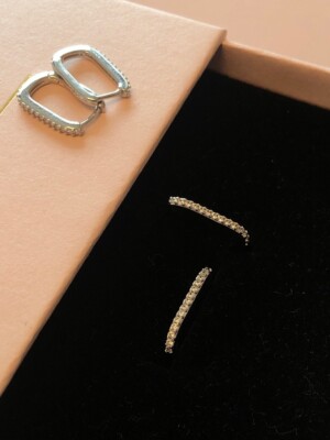 925 STERLING SILVER SQUARE GEOMETRIC HOOP EARRINGS GIFT BOX