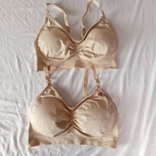 Motherhood Maternity Lot of 2 NWOT Seamless Clip-Down Nursing Bras Beige Size L