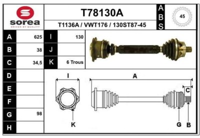 Antriebswelle für VW Passat 3B2 3B5 3B3 3B6 2.3V5 2.8 V6 1.9TDI 2.5 Vorne