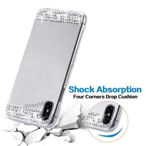 Bling Diamond Crystal Ring Holder Kickstand Mirror Makeup back Soft Case Cover - Picture 3 of 12