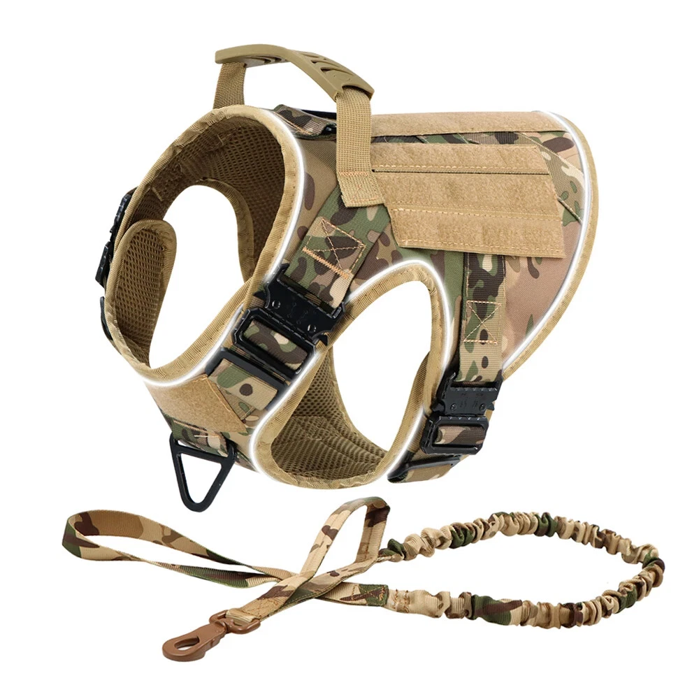 Dog Harness with 4 Metal Buckle Military Tactical Pet Training Vest Harnesses