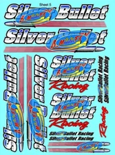 WHITE VINYL SILVER BULLET RACING Sticker SHEET 5-R/C MODEL Decals 1/12-1/10-1/16
