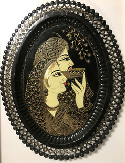 Lovely 14" Vintage Indian Brass Black Tray