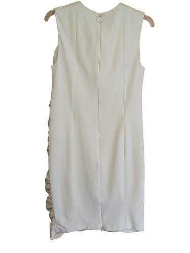 $1190 AKRIS Punto 10 Ruched Sleeveless Sheath Ivory Stretch Wool Blend Ponte - Picture 3 of 8