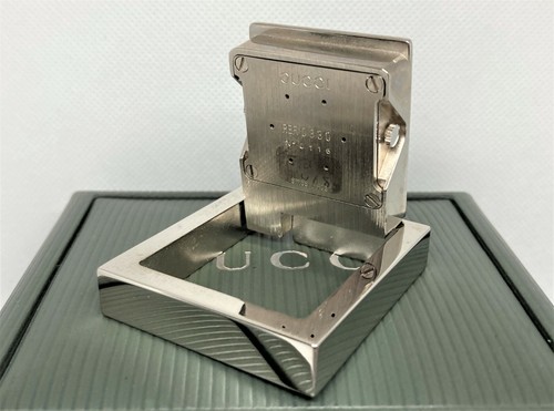 Working! Auth GUCCI Square Travel Table Clock & Leather Case Set Quartz Silver - Picture 10 of 12