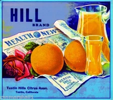 Tustin Orange County Hill Juice Orange Citrus Fruit Crate Label Art Print