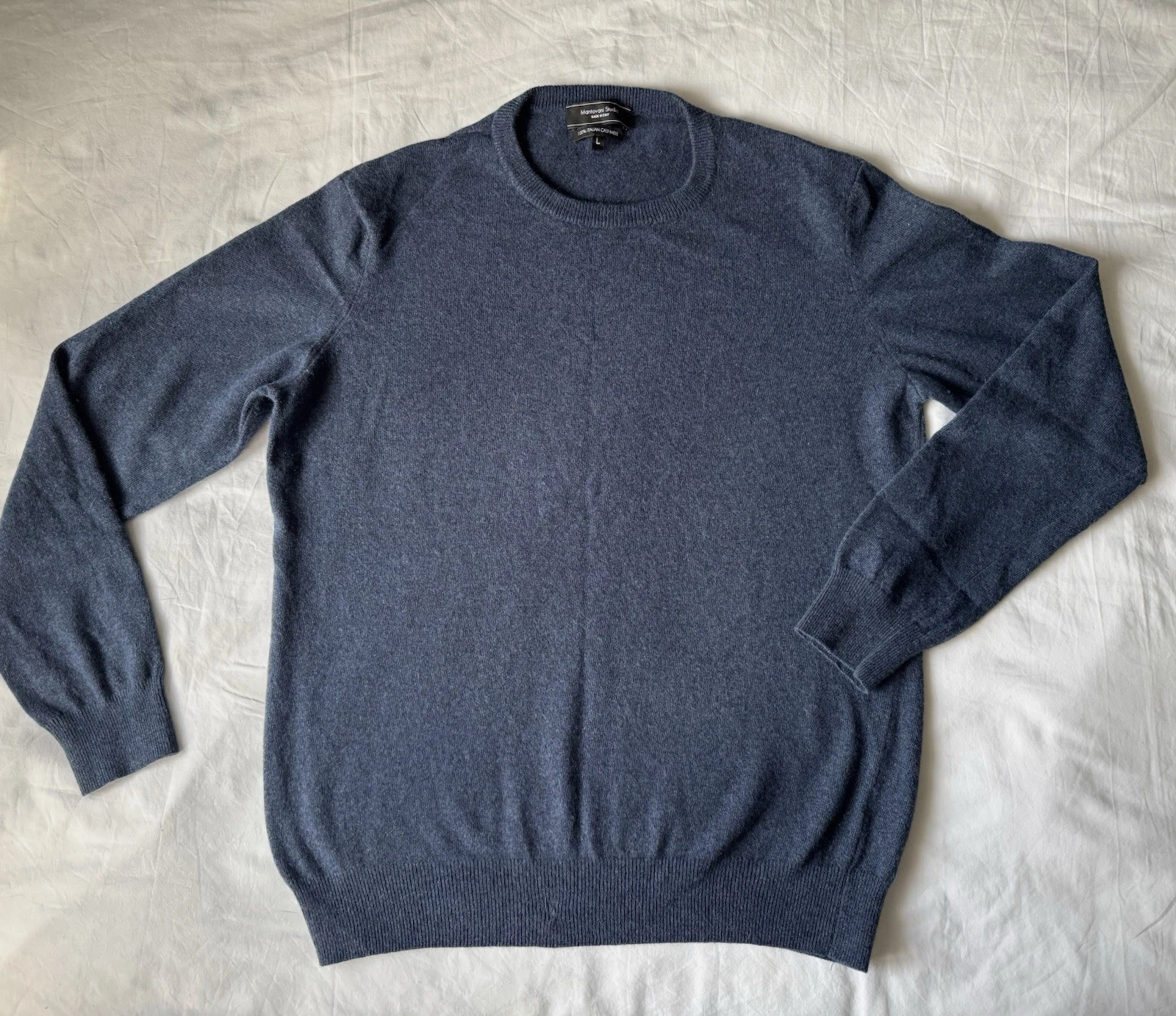 Mantovani Studio Sweater Mens Large Blue Italian Cashmere V Neck Lightweight