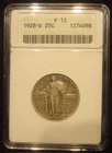 1928-D Standing Liberty Quarter ANACS Soapbox Old White Holder F12
