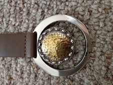 Chico's Brown Gold Silver Waist Belt Women M/L Adjustable Metal Buckle