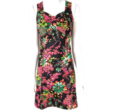 Vintage Dress 1970's Black & Pink Summer Sleeveless Mini Women's Shift Size 12