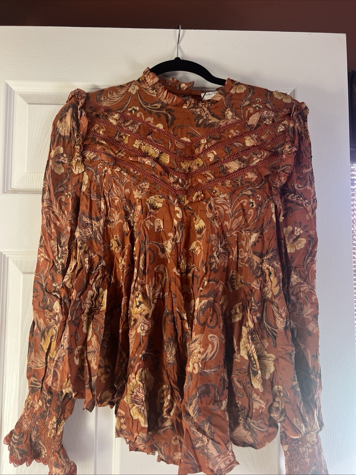 Spell & The Gypsy Collective Womens Burnt Ember Floral Ruffle Aurora Blouse M