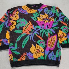 VTG 1980's Esprit Sport Tropical Floral Sweater Women Large Retro Abstract