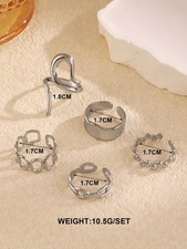 5pcs Silver Stainless Steel Geometric Open Rings Set One Size