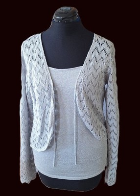EWM Silber Metallic Schimmer Strick Top/Cardigan - M 14-16 - Fee, Laune, Hexe