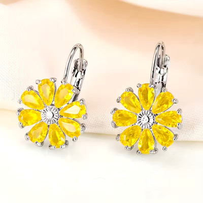 Elegant Sunflower Earrings Copper Electroplated True Gold Synthetic Cubic Zircon