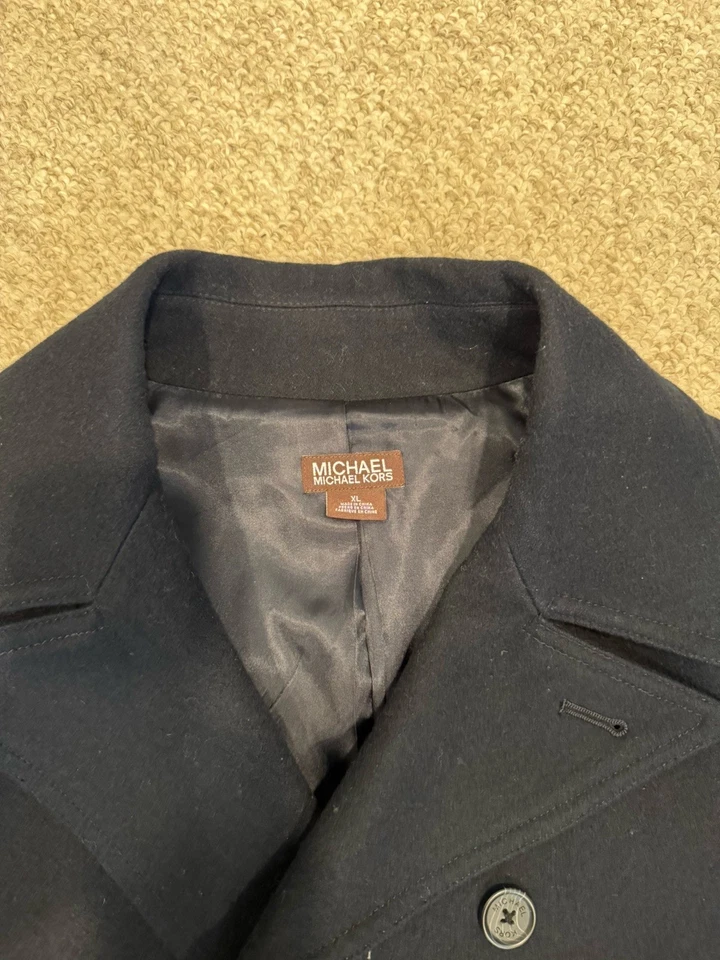 Men’s Michael Kors XL Navy Wool Pea Coat - Image 2 of 4