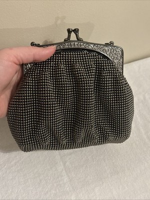 TALBOTS METAL MESH Gunmetal Clutch PURSE BAG  -  Kiss Lock Prom Elegant Silver