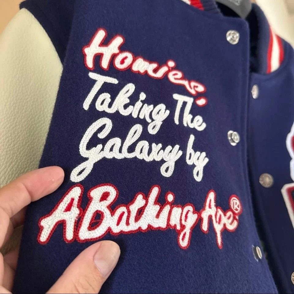 BAPE Reissue Leather Varsity Jacket Early Design NIGO Harajuku 90s 2000s Japan - Image 2 of 4